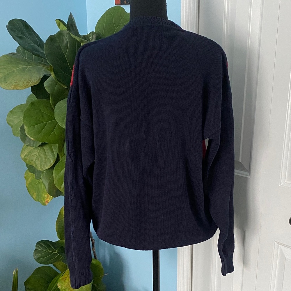 Woods & Gray Large Argyle Navy Knit Textured Sweater with Red And Green Detail - Picture 3 of 6